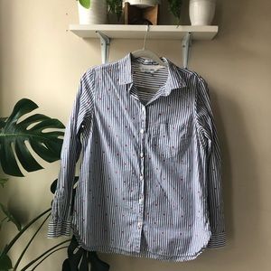 Old Navy Buttons Down: Blue Stripes & Red Hearts